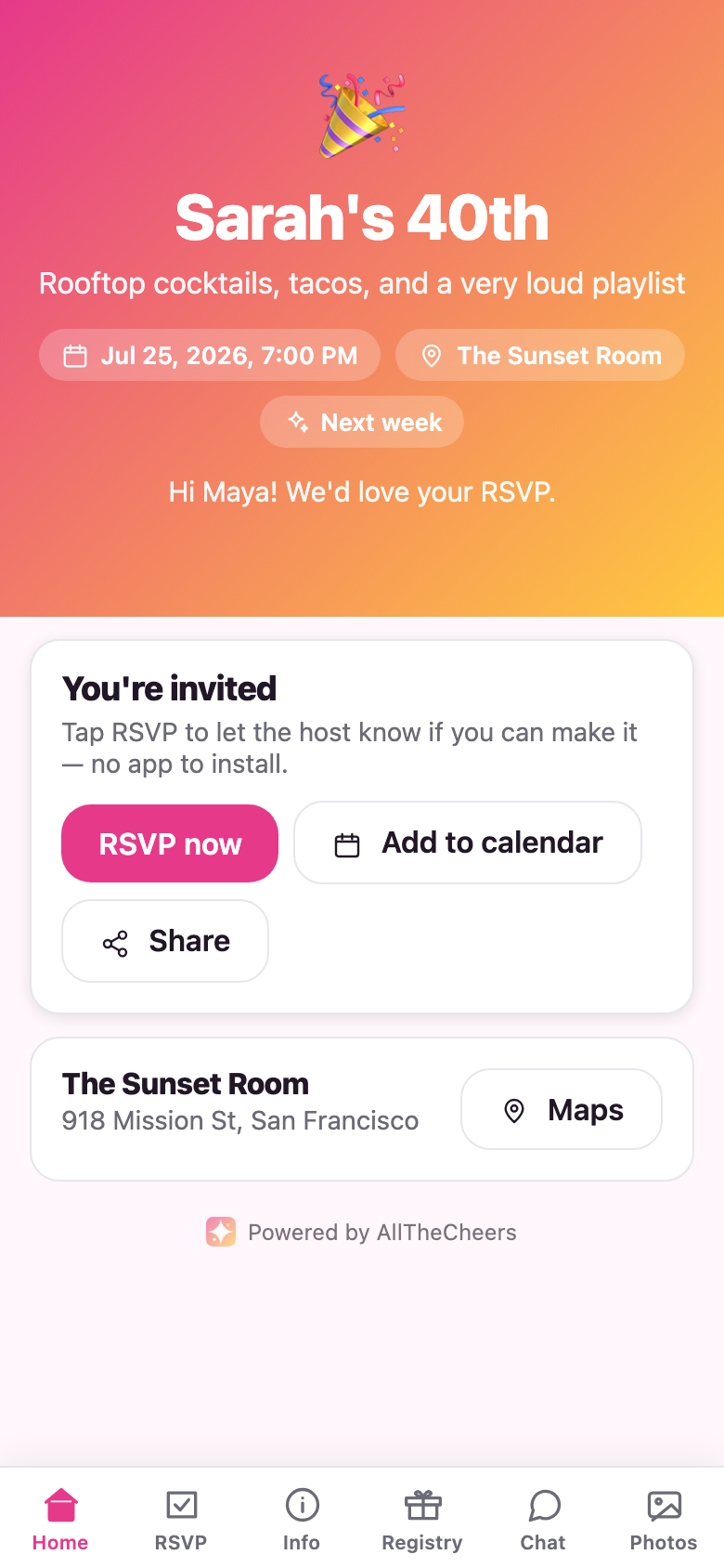 A themed invitation with the date, the venue, and the countdown.
