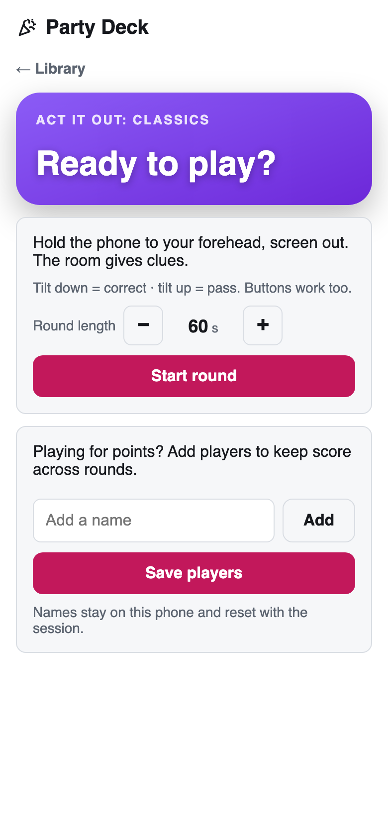 Phone to forehead — tilt to score.